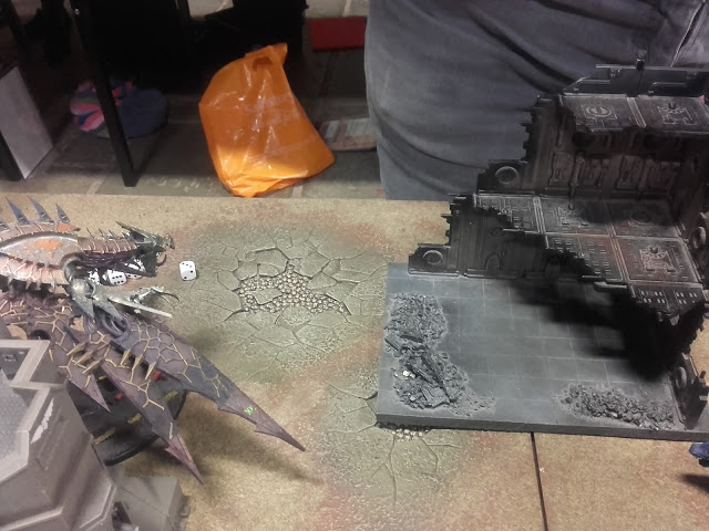 Warhammer 40K Battle report: The Doom Budgie/Heldrake did great work on one Sisters squad and then got its bale flamer blown off sadly.